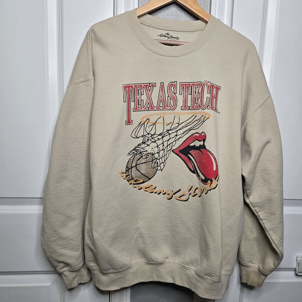 The Rolling Stones Texas Tech Beige Pullover Sweater Women's Large LivyLu
